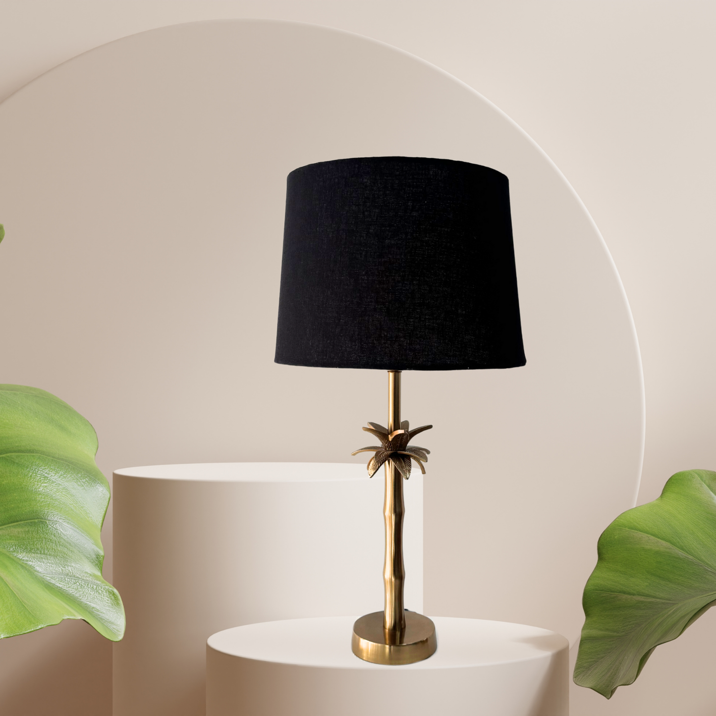 Linen Black - Palm Brass Table lamp