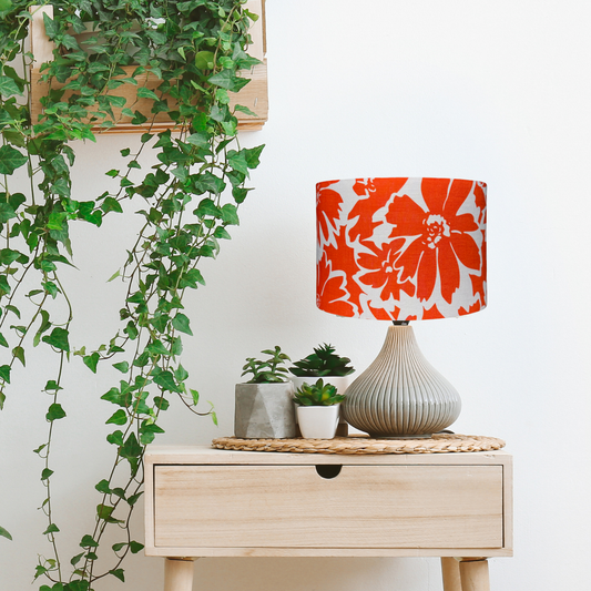 Linen Orange Floral lampshade image 1