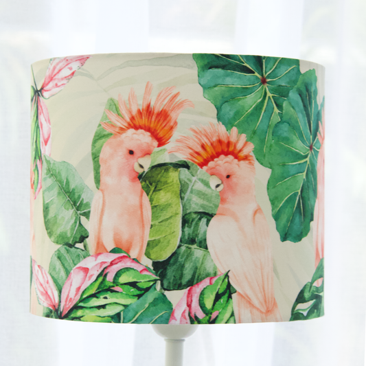 Pink Cockatoos- Cone Ivory Table lamp