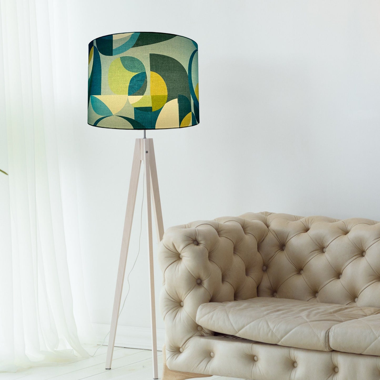 Mid Century Green & Blue lampshade, MCM lamp shade image 6