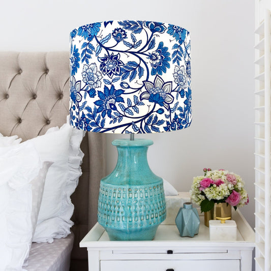 Blue and White climbing flowers | Hamptons lampshade image 1