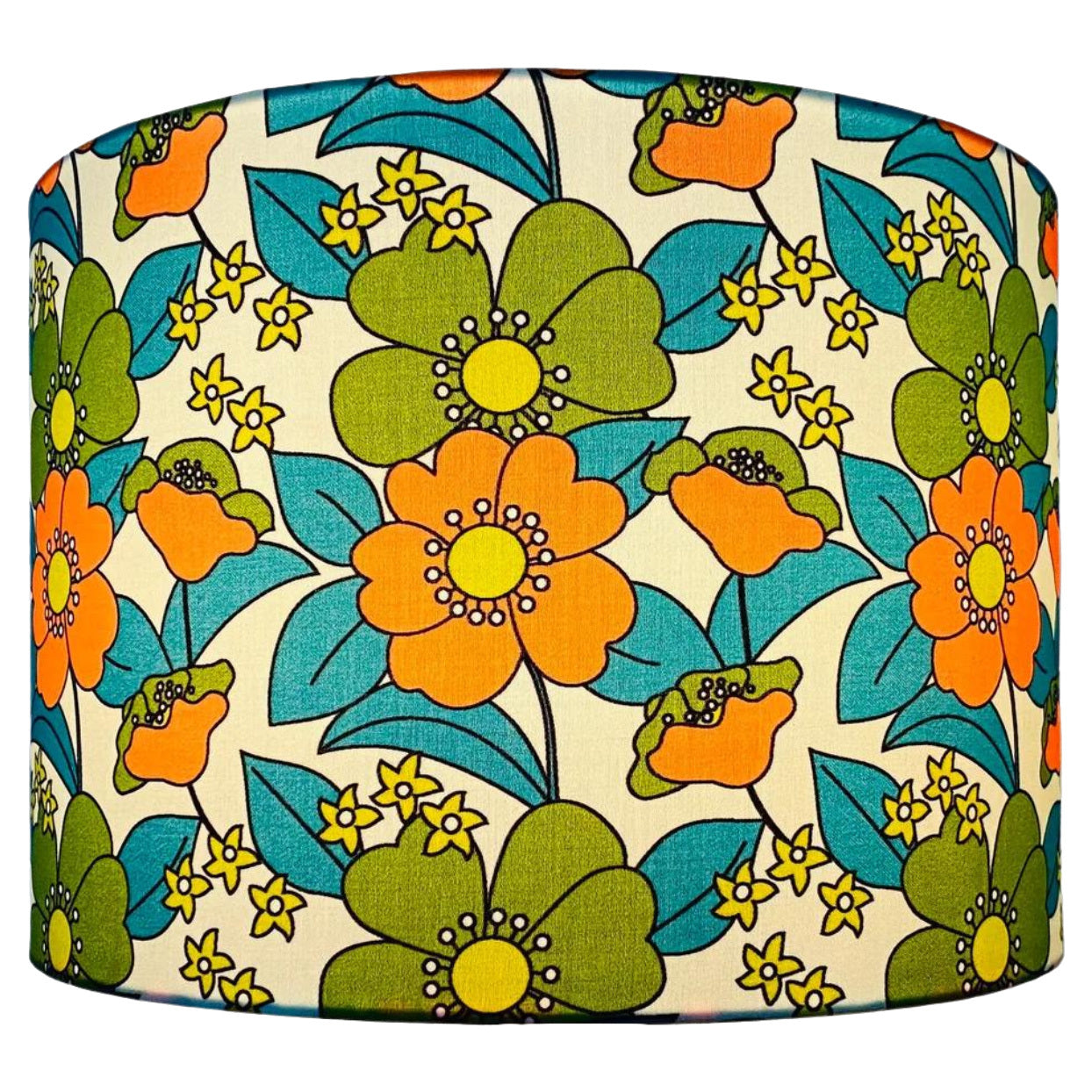 Floral retro 70s orange and green lampshade