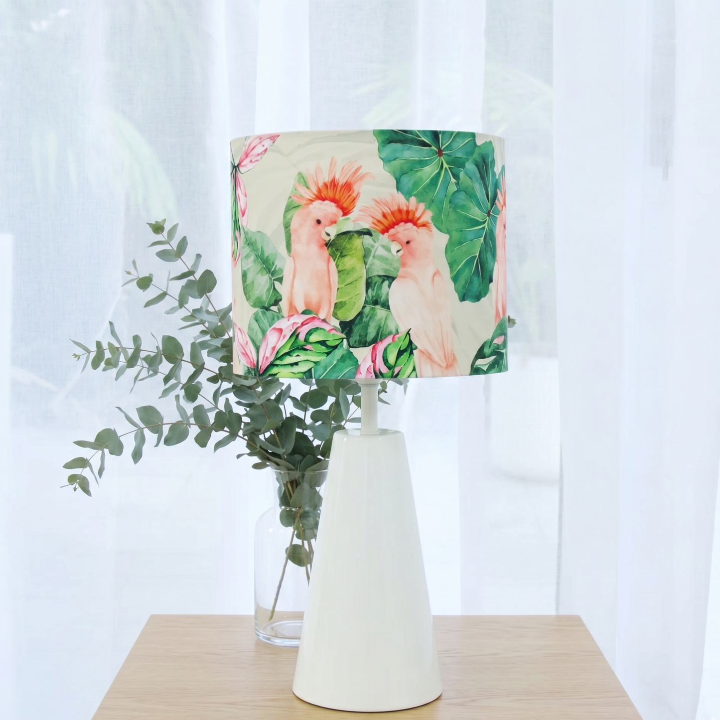 Pink Cockatoos- Cone Ivory Table lamp