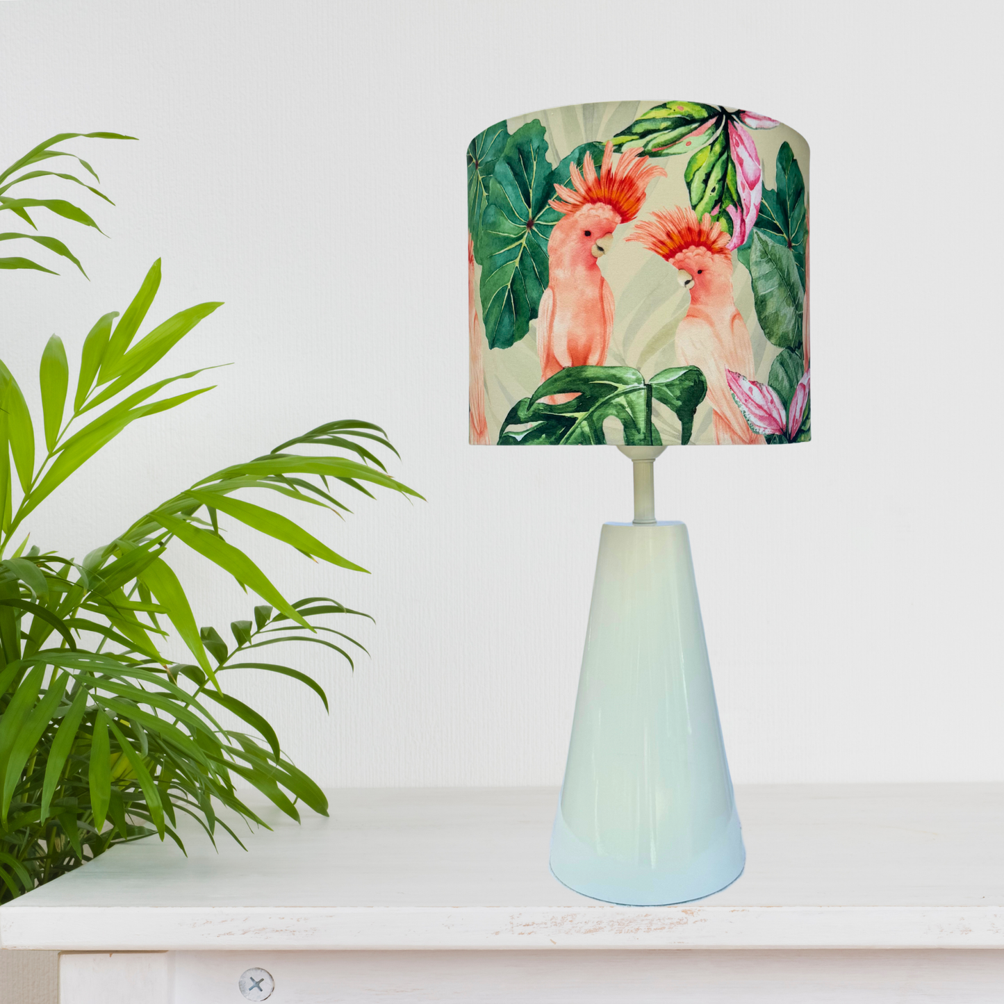 Pink Cockatoos- Cone Ivory Table lamp