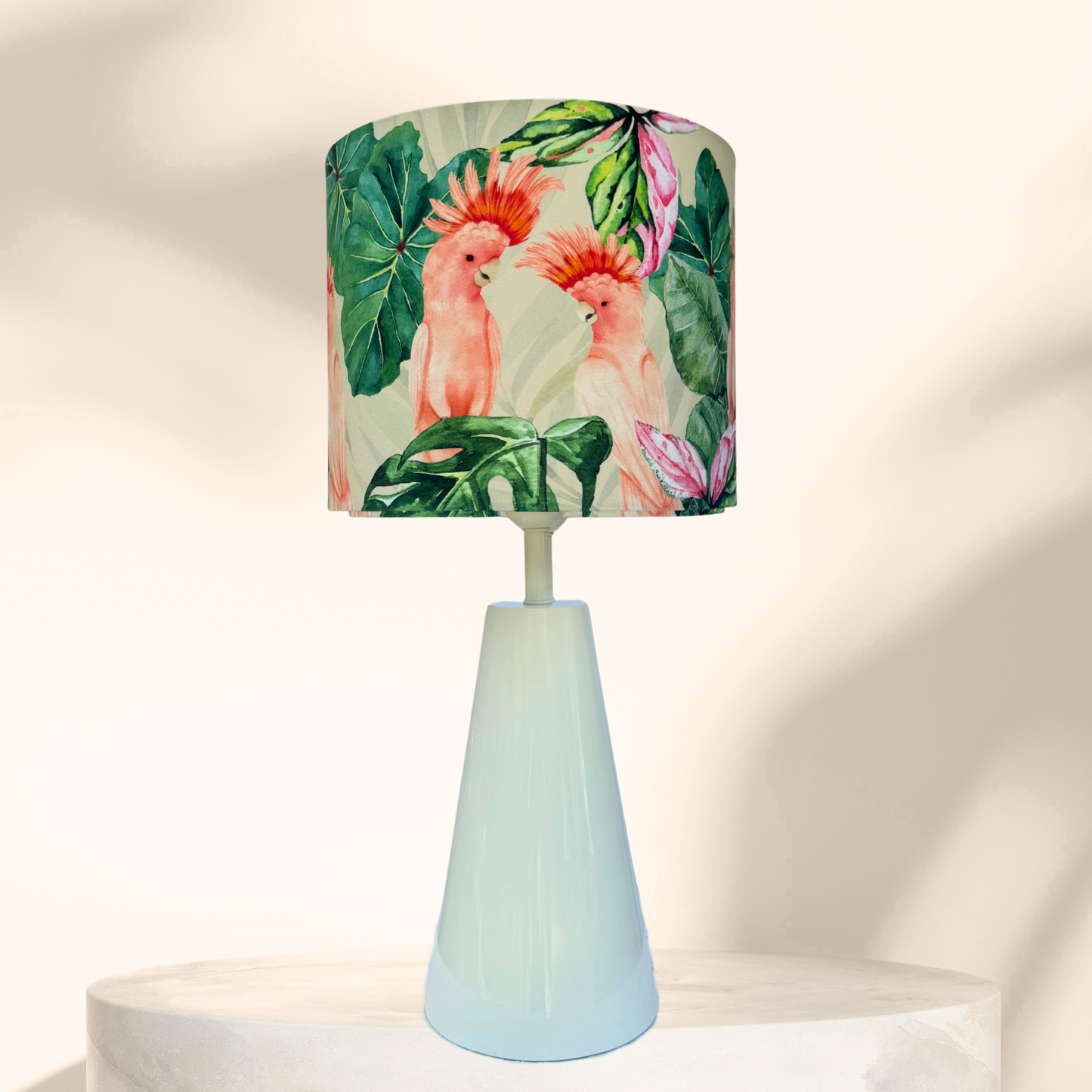 Pink Cockatoos- Cone Ivory Table lamp