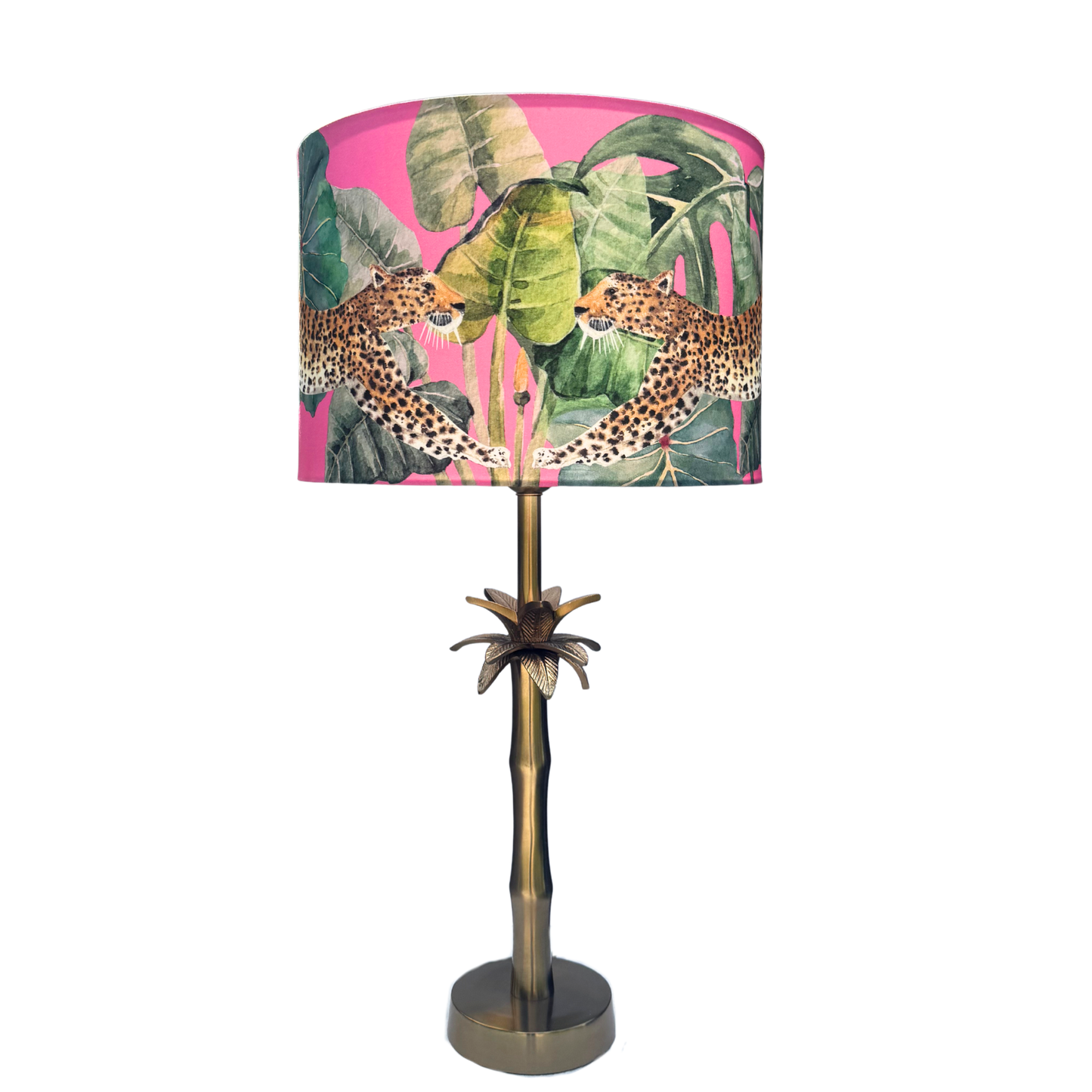 Pink Leopards - Palm Brass Table lamp