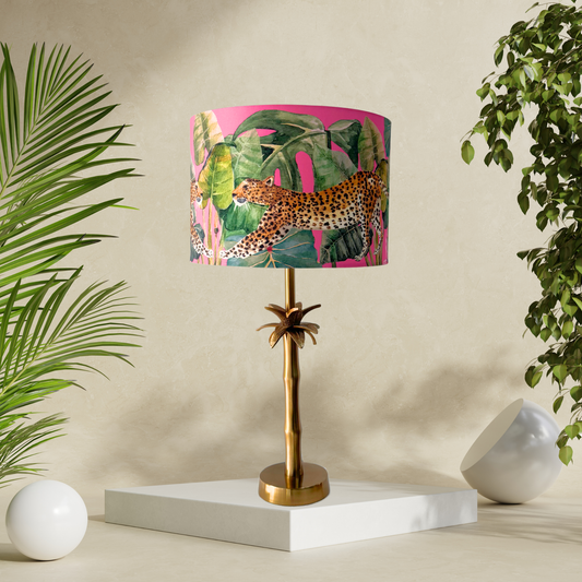 Pink Leopards - Palm Brass Table lamp
