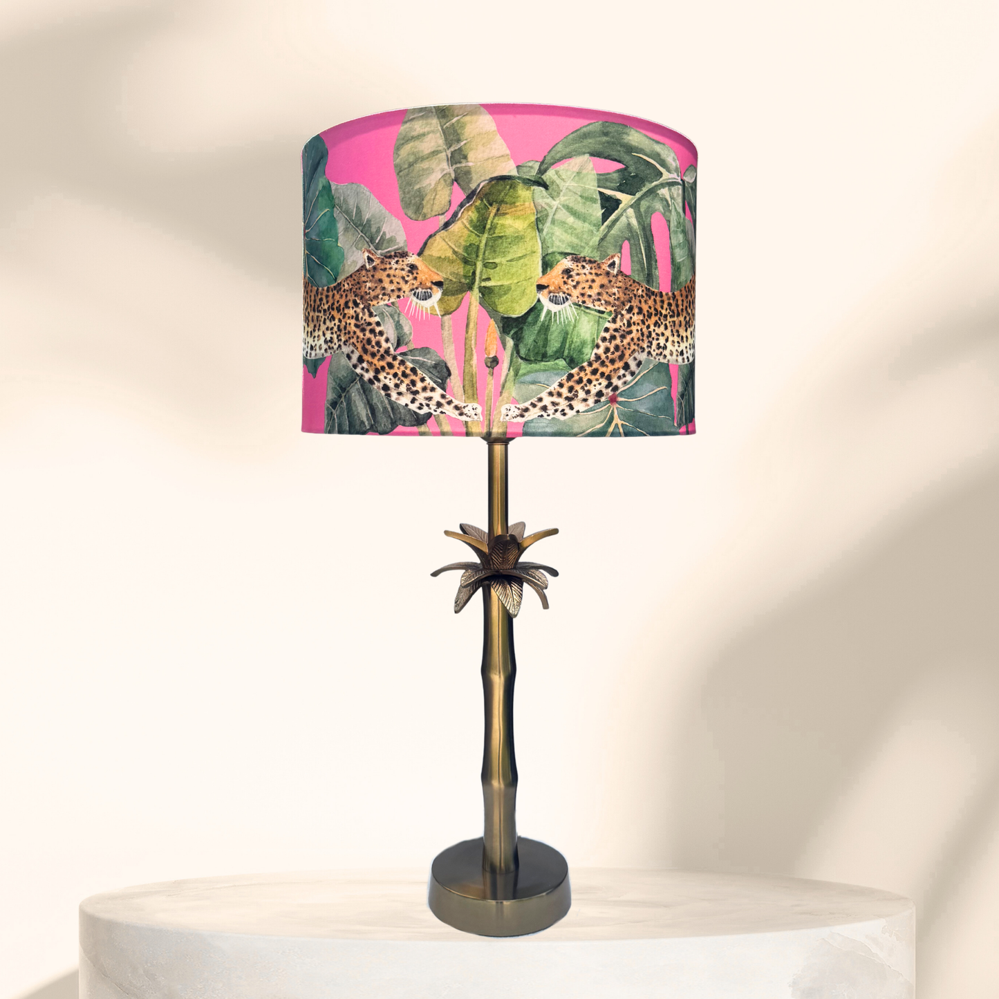 Pink Leopards - Palm Brass Table lamp