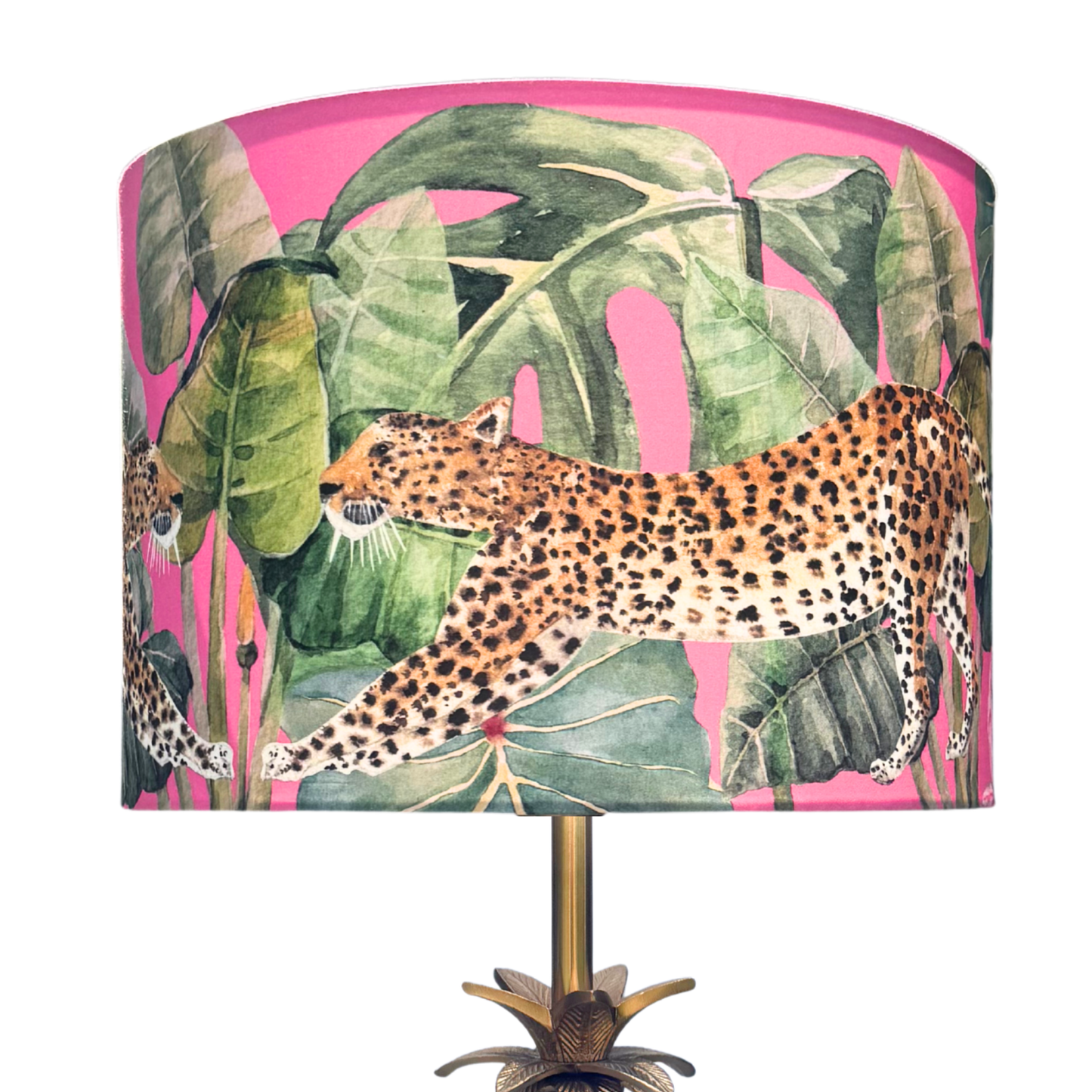 Pink Leopards - Palm Brass Table lamp