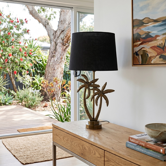 Linen Black - Double Palm Table lamp