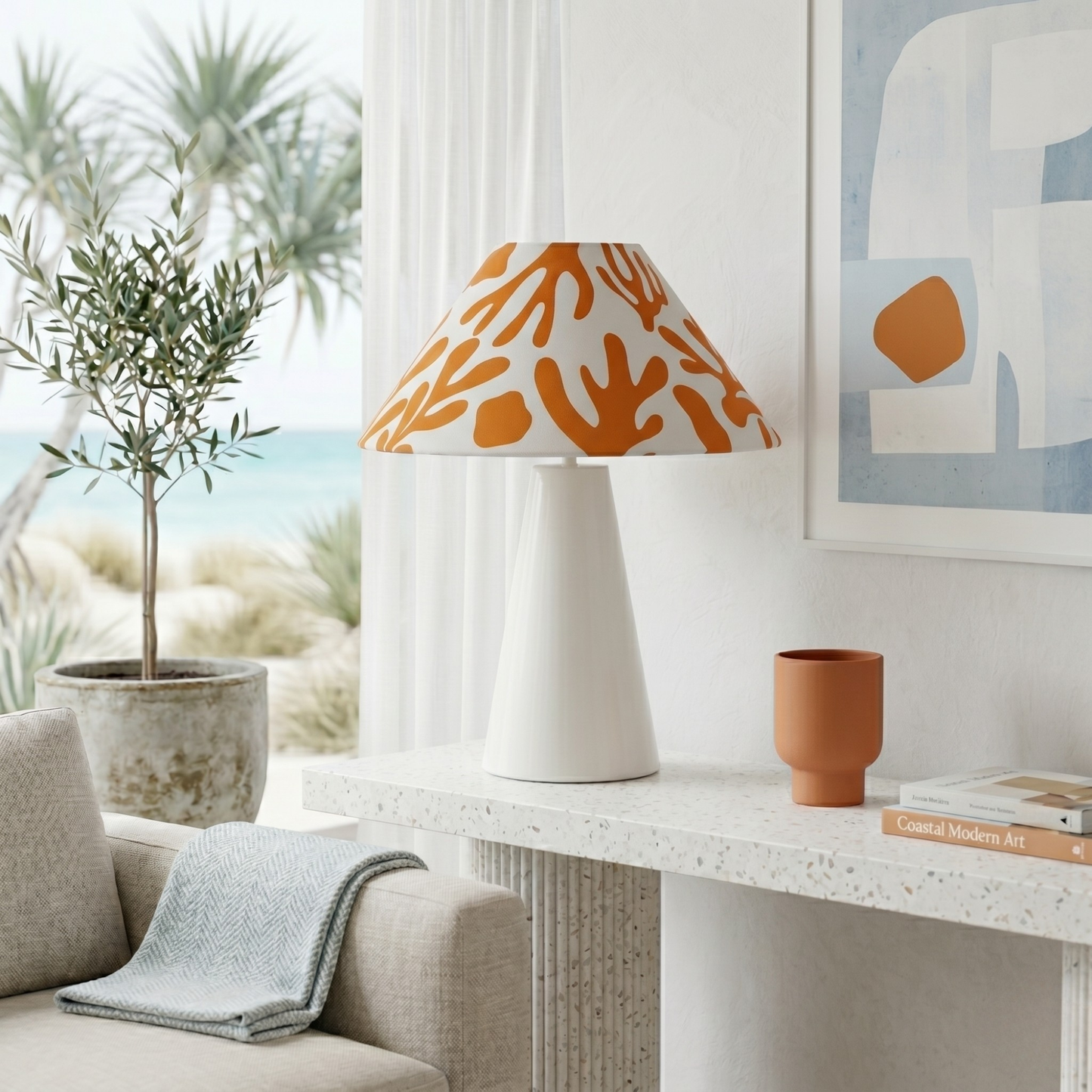 Coral Orange - Cone Ivory Table lamp