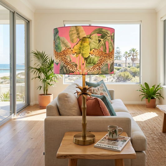 Pink Leopards - Palm Brass Table lamp