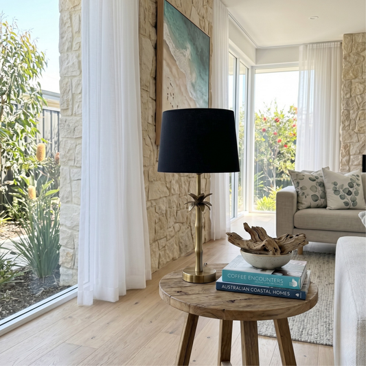 Linen Black - Palm Brass Table lamp