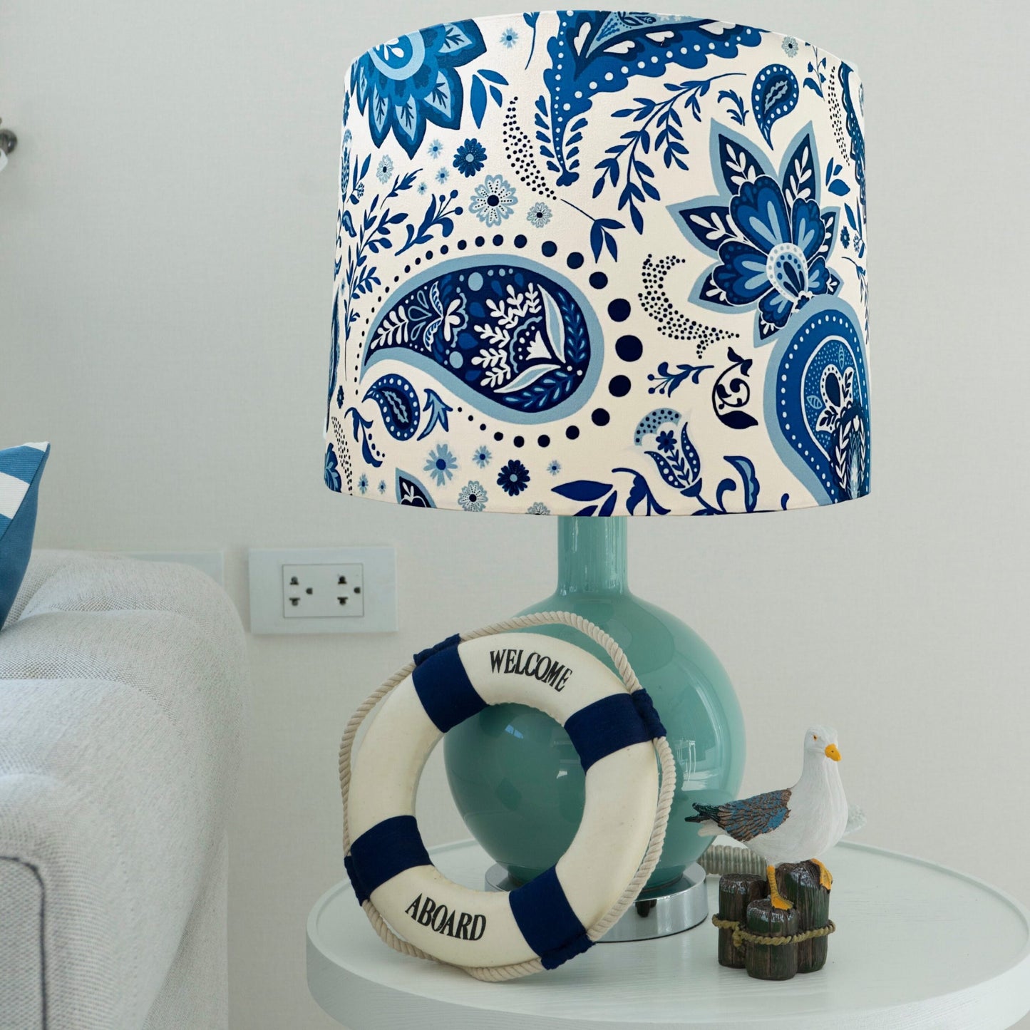 Drops lampshade | blue and white shade | Hamptons lampshade image 1