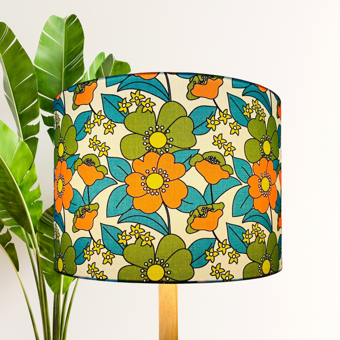 Floral retro 70s orange and green lampshade | vintage lampshade image 0