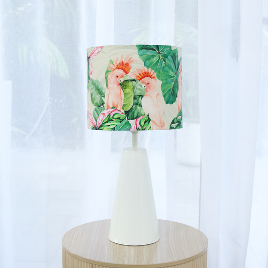 Pink Cockatoos- Cone Ivory Table lamp