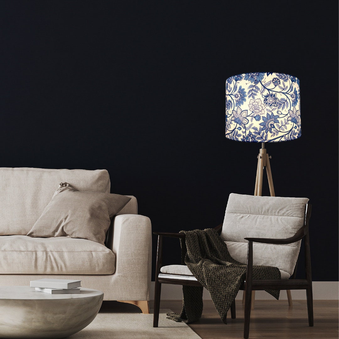 Blue and White climbing flowers | Hamptons lampshade image 2