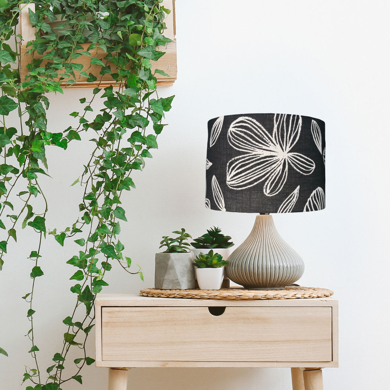 Linen Floral black lampshade image 2