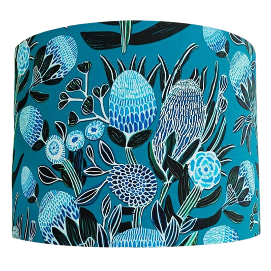 Banksia on blue lampshade