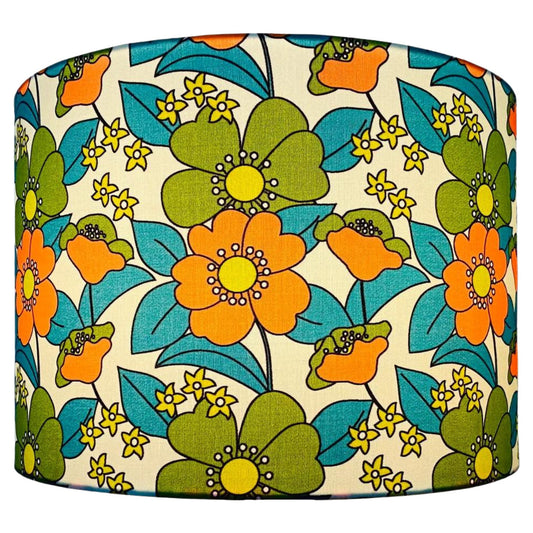 Floral retro 70s orange and green lampshade