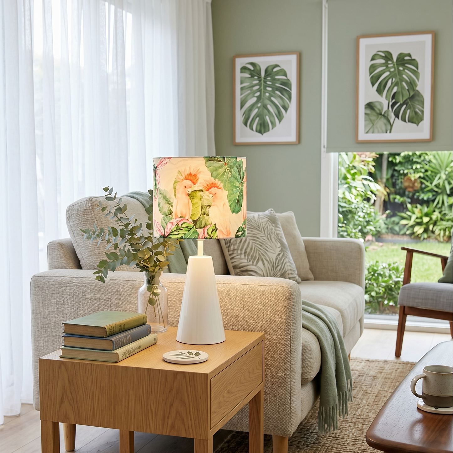 Pink Cockatoos- Cone Ivory Table lamp