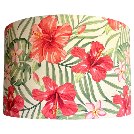 Red Hibiscus Hawaiian Flower beige lampshade
