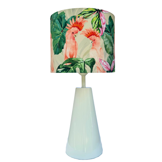 Pink Cockatoos- Cone Ivory Table lamp