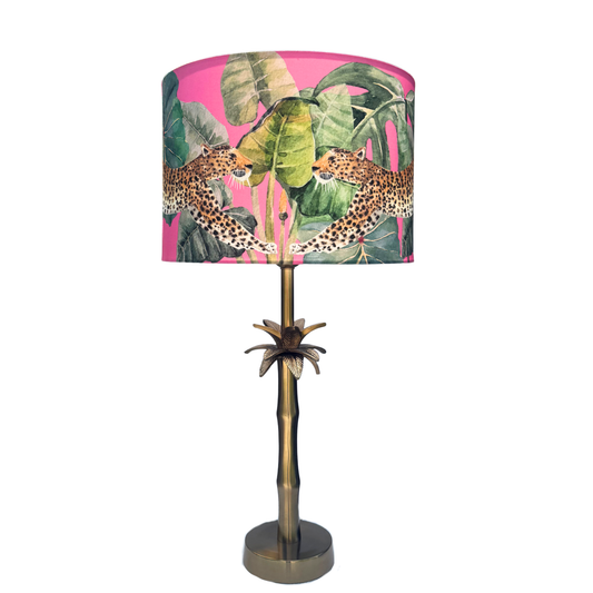 Pink Leopards - Palm Brass Table lamp
