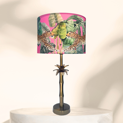 Pink Leopards - Palm Brass Table lamp
