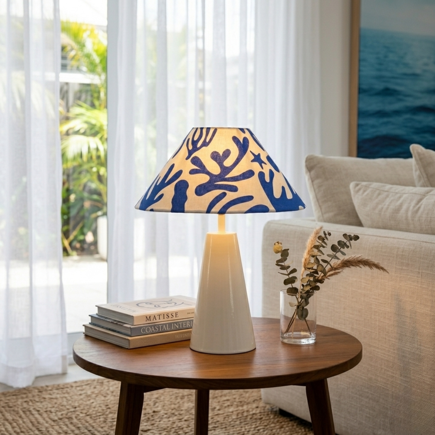Coral Blue Cone Ivory Table lamp