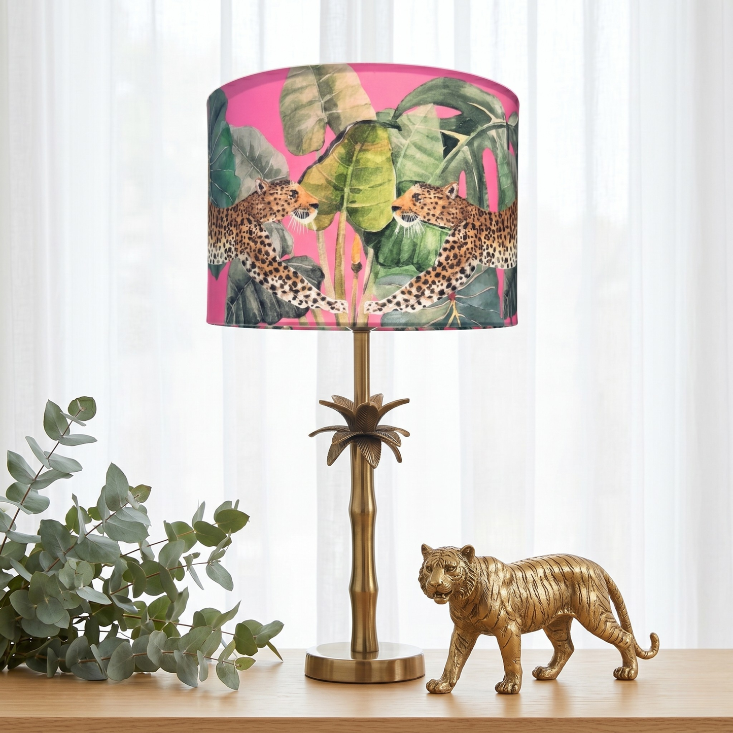 Pink Leopards - Palm Brass Table lamp