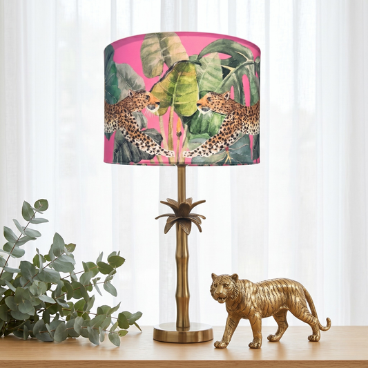 Pink Leopards - Palm Brass Table lamp
