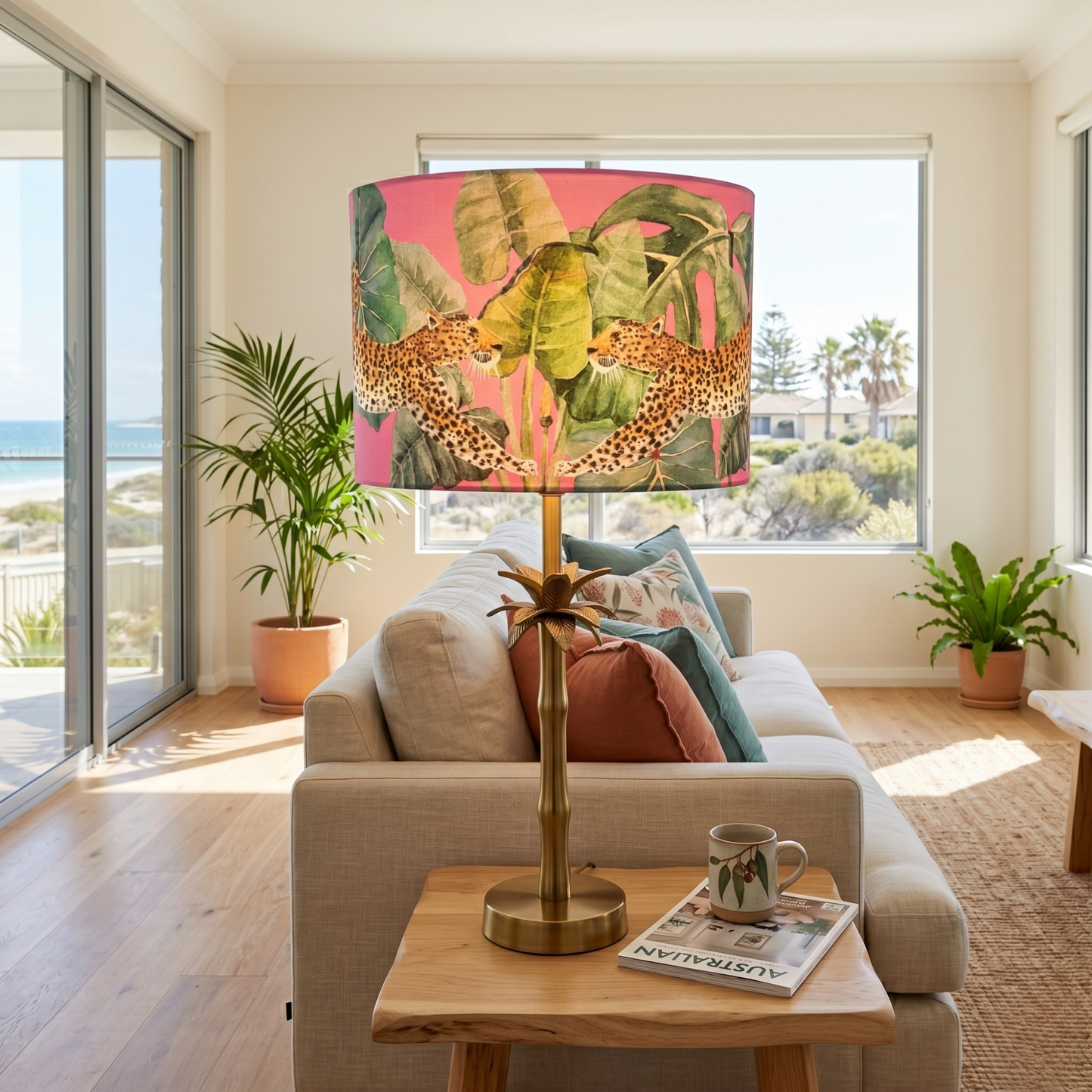 Pink Leopards - Palm Brass Table lamp