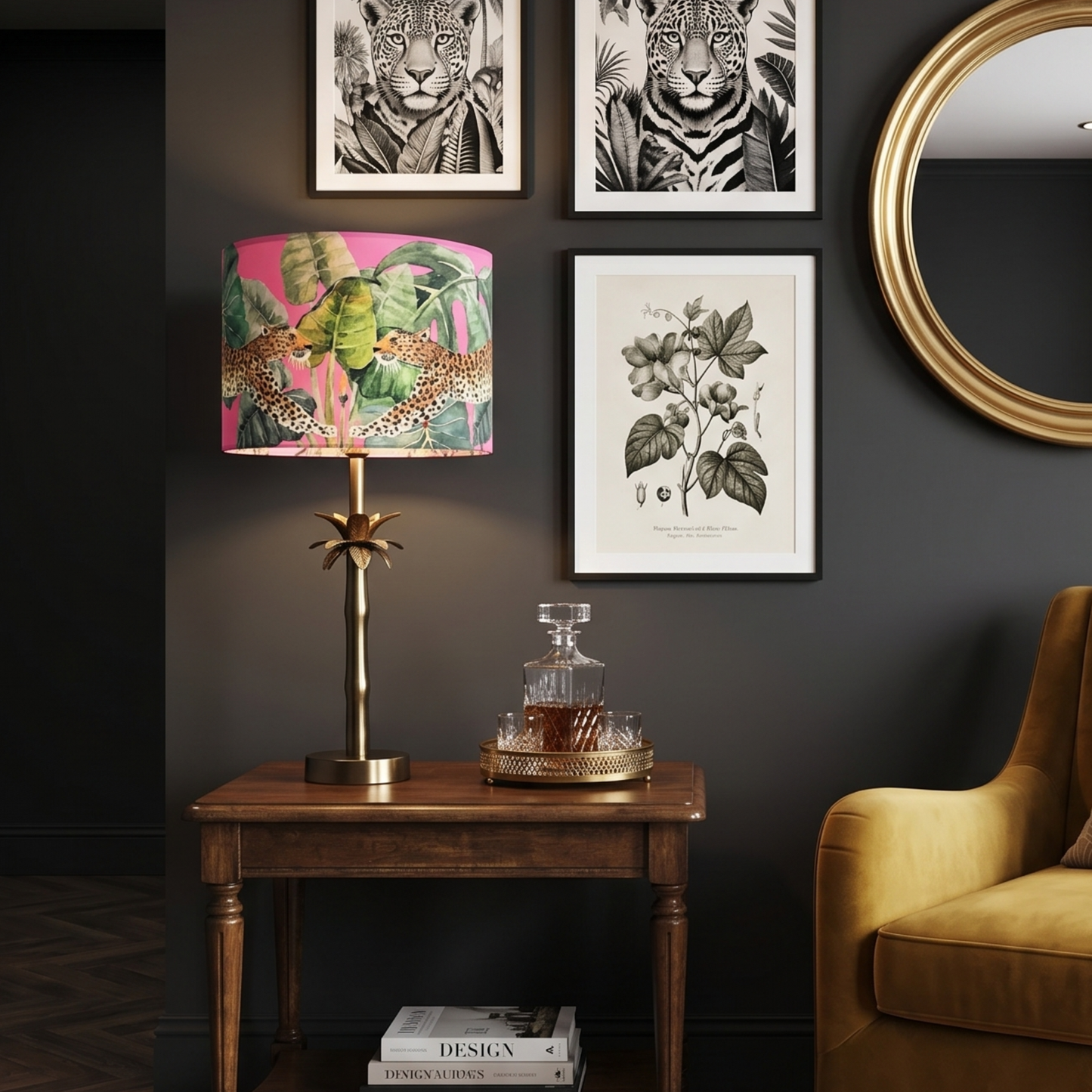 Pink Leopards - Palm Brass Table lamp