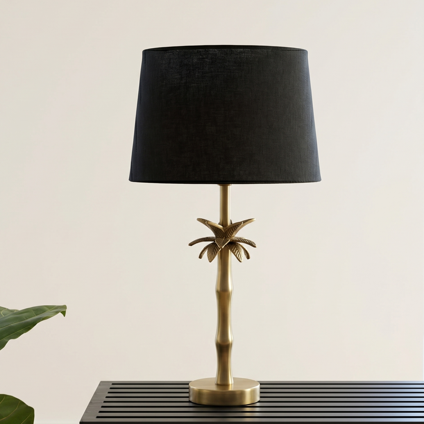 Linen Black - Palm Brass Table lamp
