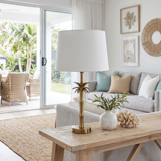 Linen White - Palm Brass Table lamp
