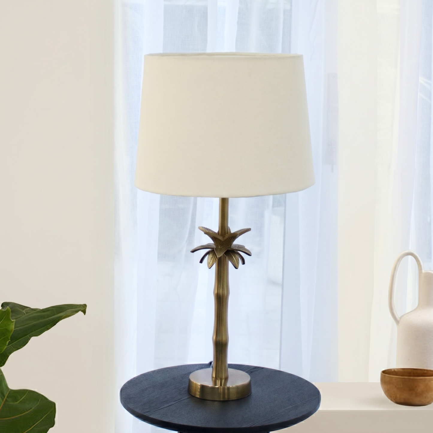 Linen White - Palm Brass Table lamp