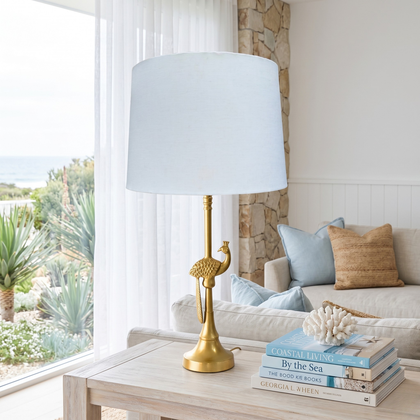Linen off-white - Peacock Table lamp
