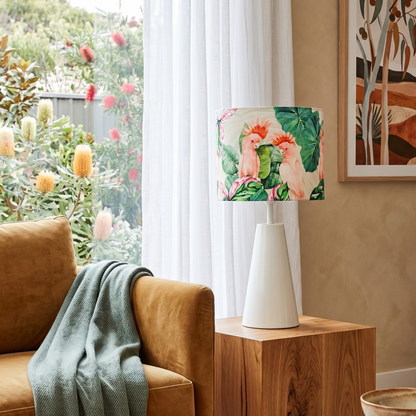 Pink Cockatoos- Cone Ivory Table lamp