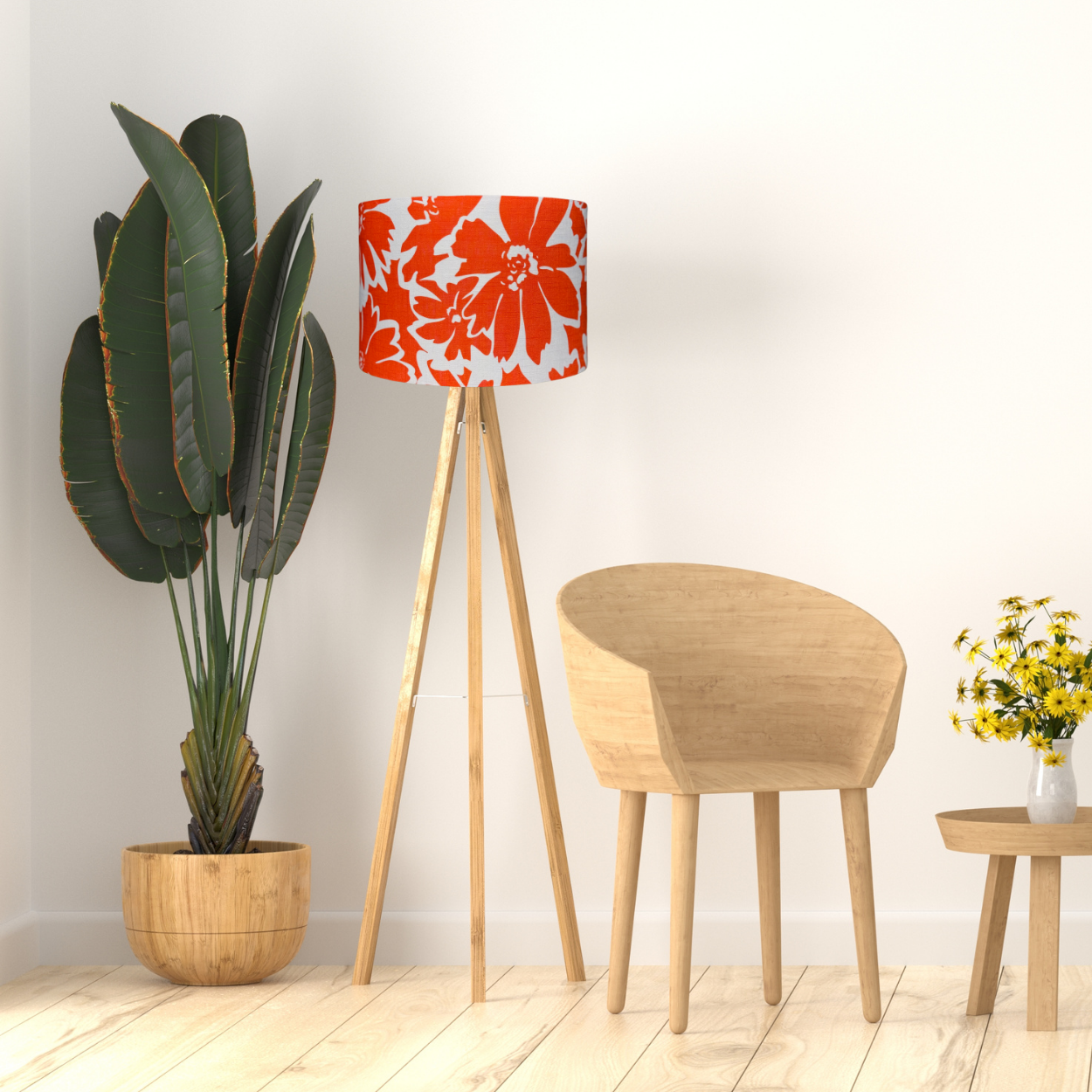 Linen Orange Floral lampshade image 2
