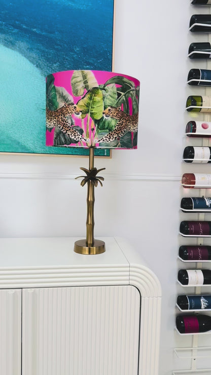 Pink Leopards - Palm Brass Table lamp